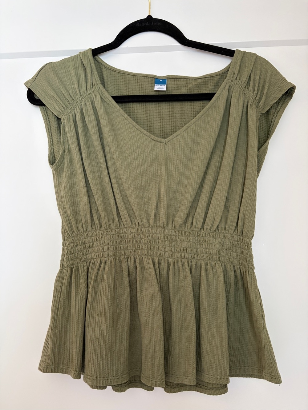 Old Navy Olive Green V-Neck Smocked Blouse
